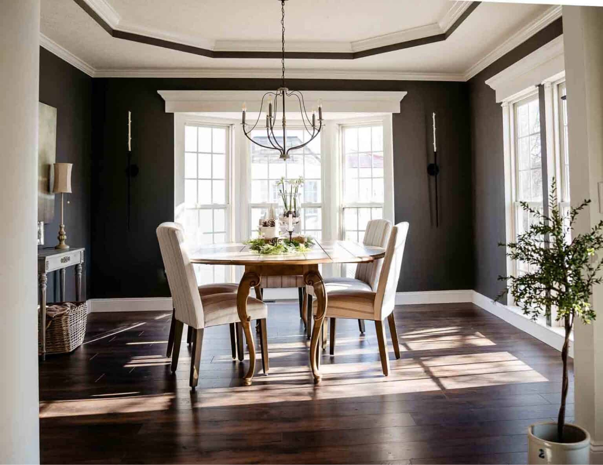 Our dining room after we installed Mohawk Earthen Chestnut floors, (not found a big box stores). We love it! And a year later not a scratch to be found. 

The table was purchased for $60 and was refinished by me, sanded with Danish Oil and lots of layers of topcoat. A big job but so worth it  

#diningroomremodel #formaldiningroom

#LTKMostLoved #LTKHome