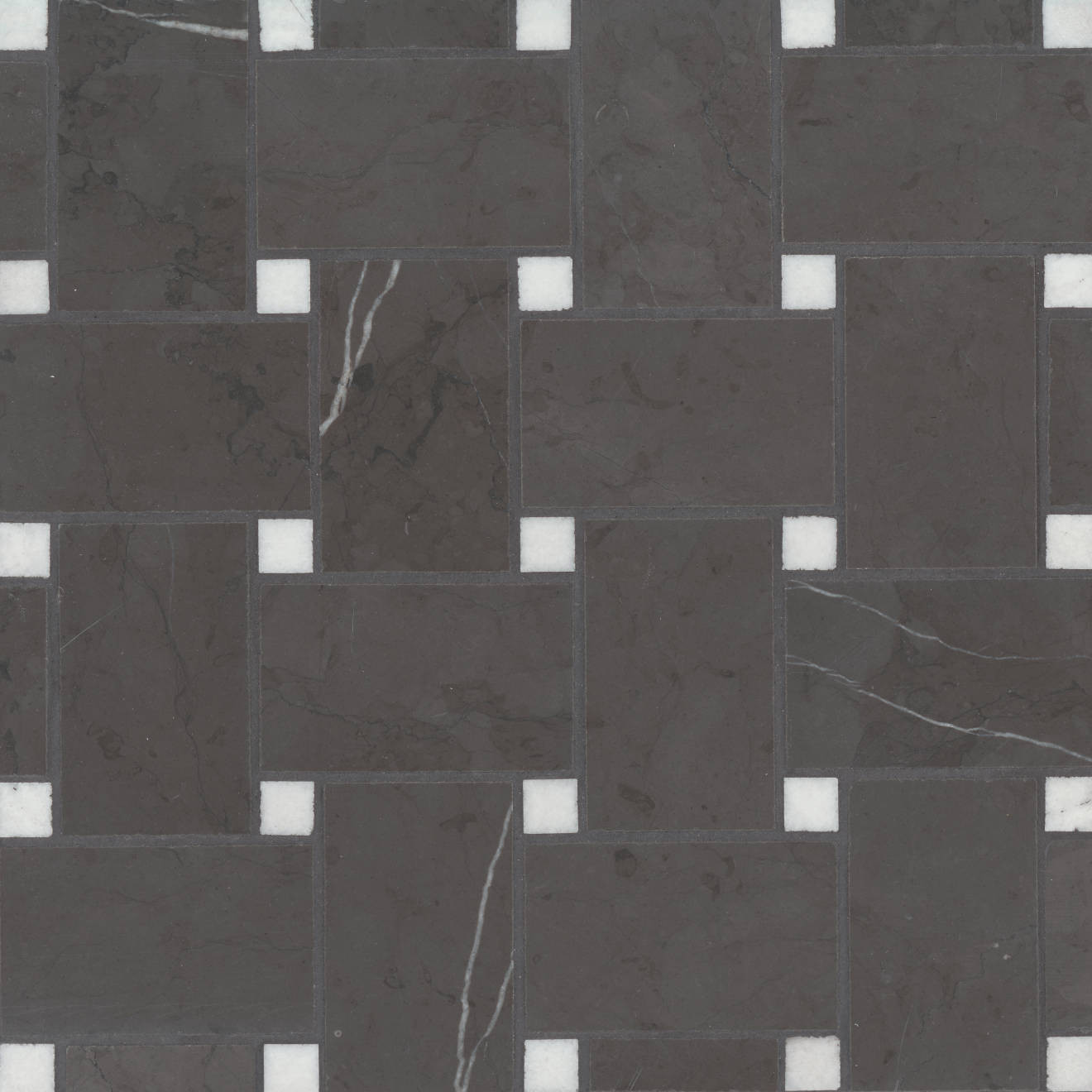 Jumbo Basketweave Honed Marble in Pietra Grey with Thassos Dot | Bedrosians Tile and Stone