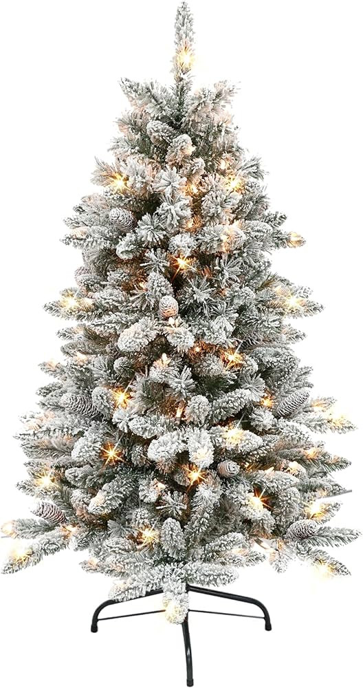Puleo International 4.5 Foot Pre-Lit Flocked Bennington Fir Artificial Christmas Tree with 150 UL... | Amazon (US)