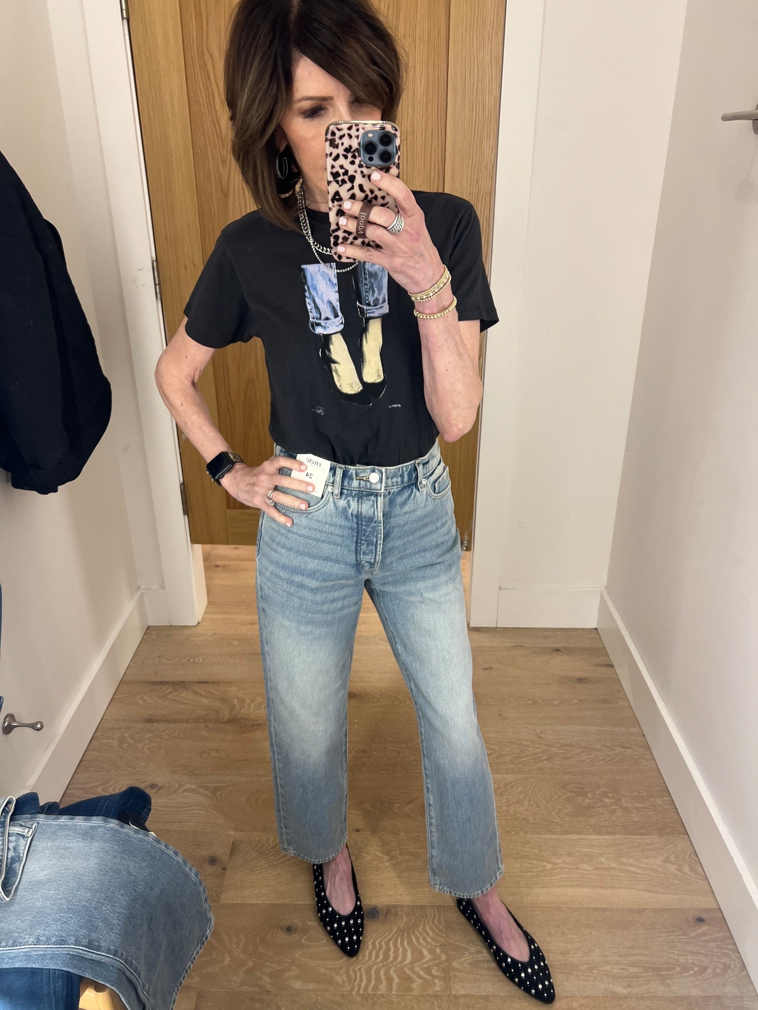 graphic tee, straight leg denim, studded ballet flats, over 50 outfits 

#LTKOver40 #LTKootd #LTKSeasonal