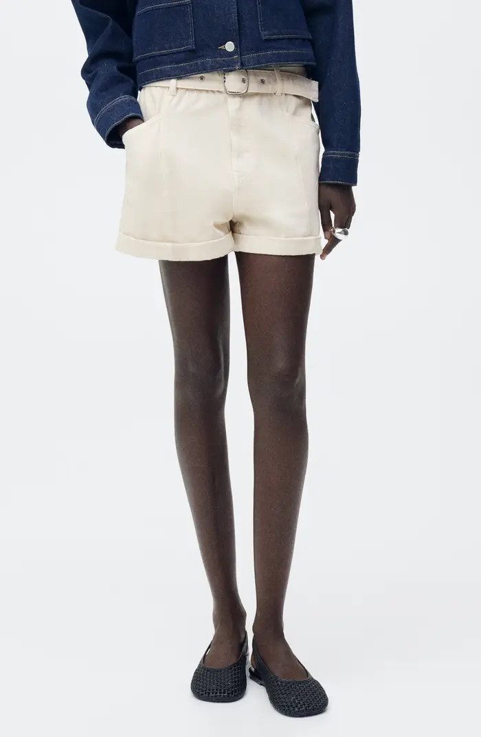 MANGO Paperbag Waist Belted Twill Shorts | Nordstrom | Nordstrom