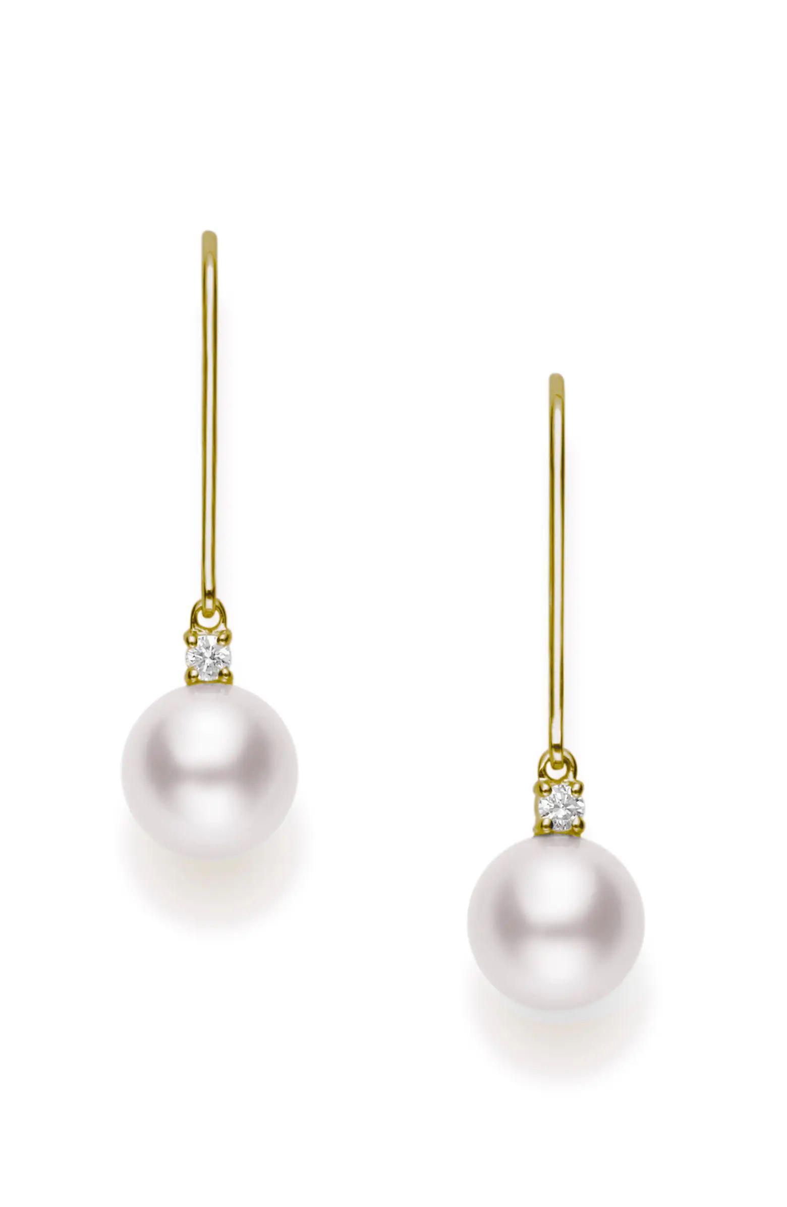 Mikimoto Akoya Pearl & Diamond Linear Earrings | Nordstrom | Nordstrom