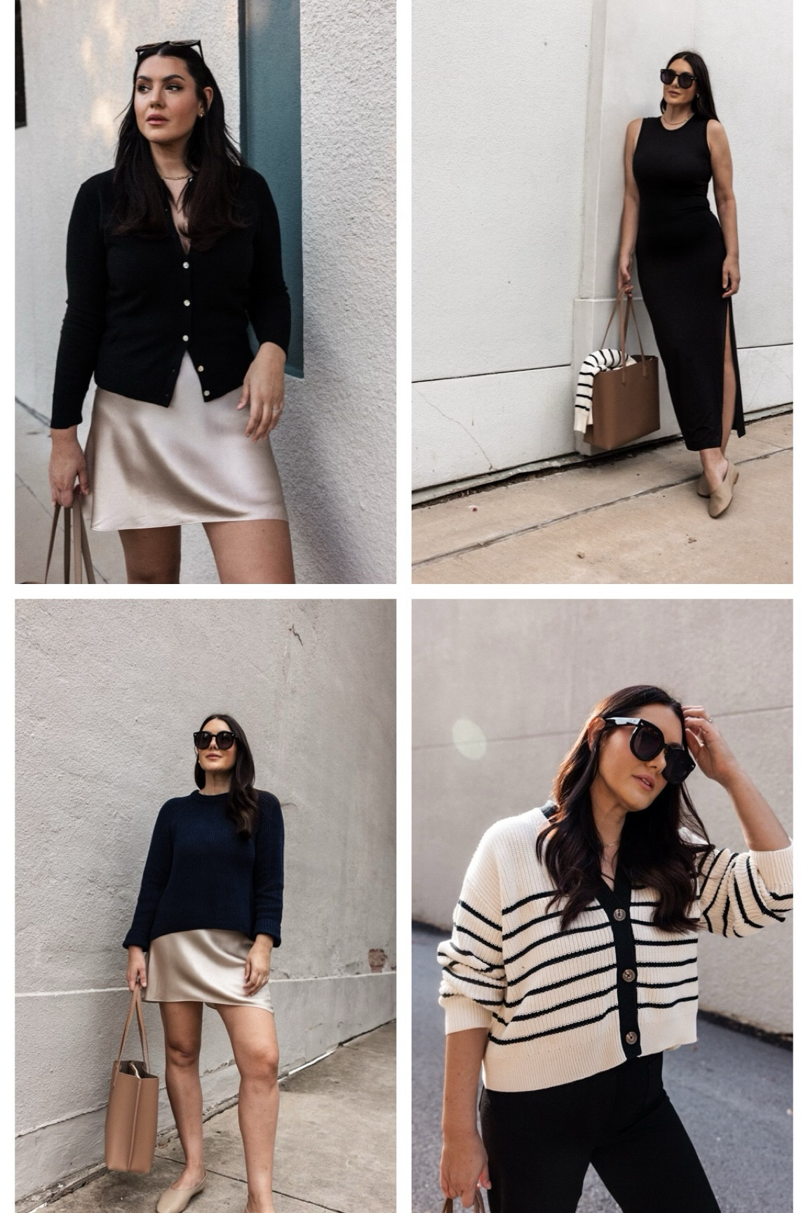 All of these pieces are from my new favorite, Quince! I’ll break down the size and fit for each outfit below! @onequince #QuincePartner


Overall I find larges to fit me best at Quince. I am between an 8-10 right now and the larges are the most comfortable for me! 

Black Dress: I am in the large of the tank dress. It is a tailored fit, not quite body con but a very tailored fit without being too tight. Runs TTS. 

The Flats: I am in the 10, my typical size, of the flats. Runs TTS super comfortable from the first wear. Highly recommend! 

Fisherman Sweater: I am in the large of the fisherman sweater. It runs true to size, with a relaxed fit but overall true to size. 

Silk Skirt: I am in the large of the skirt, it runs true to size with a more generous fit at the hips. If in between sizes, I’d suggest one size up. Highly recommend!

Striped Sweater: I am in the large of the sweater, this one runs generously. If you are in between sizes and want a closer fit, go down one size. 

Ponte Pants: I am in the 10 of the pants. They fit perfectly, true to size. Highly recommend this pair! 