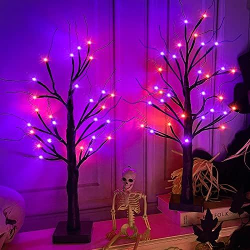 2 Pack 24 Inch Orange & Purple Lighted Halloween Birches Tree Decor with Timer Total 48 LED Batte... | Amazon (US)