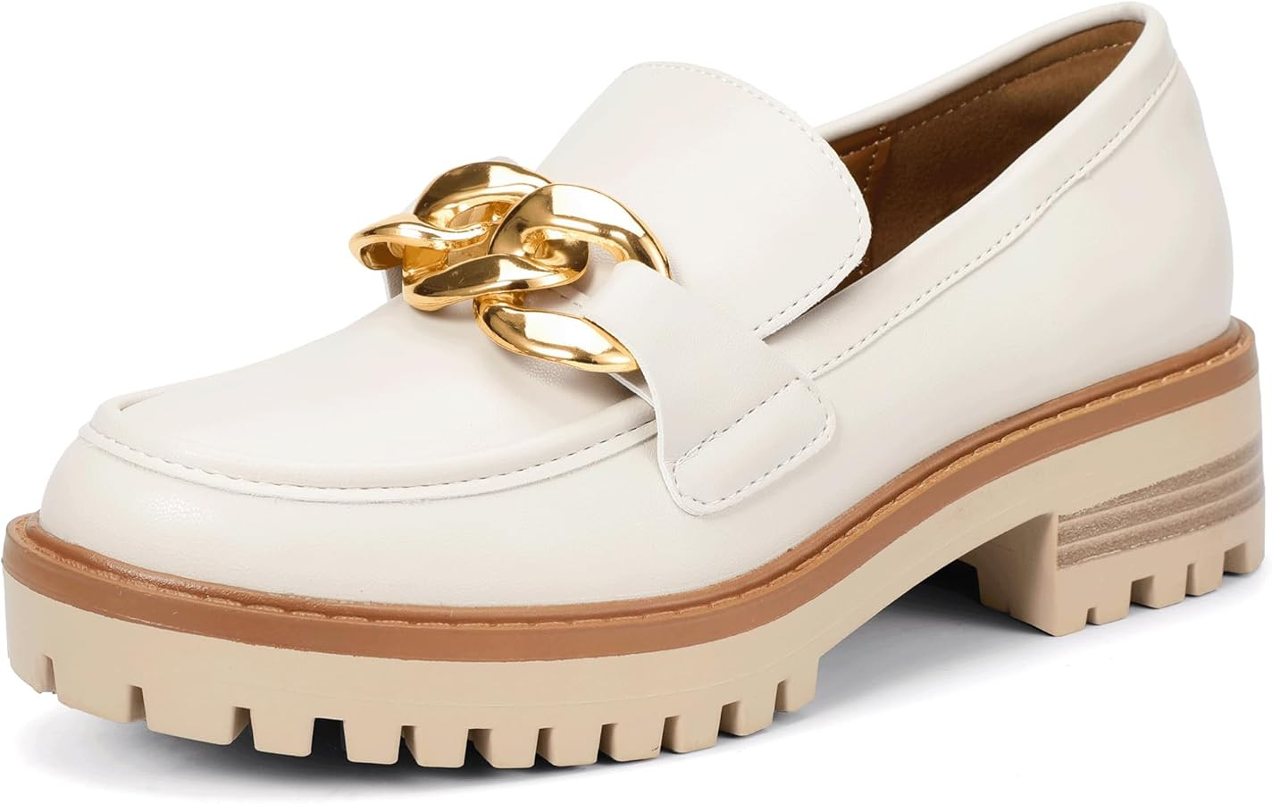 IDIFU IN2 Platform Loafers for Women Dressy with Metal Chain Slip On Low Chunky Block Lug Sole He... | Amazon (US)