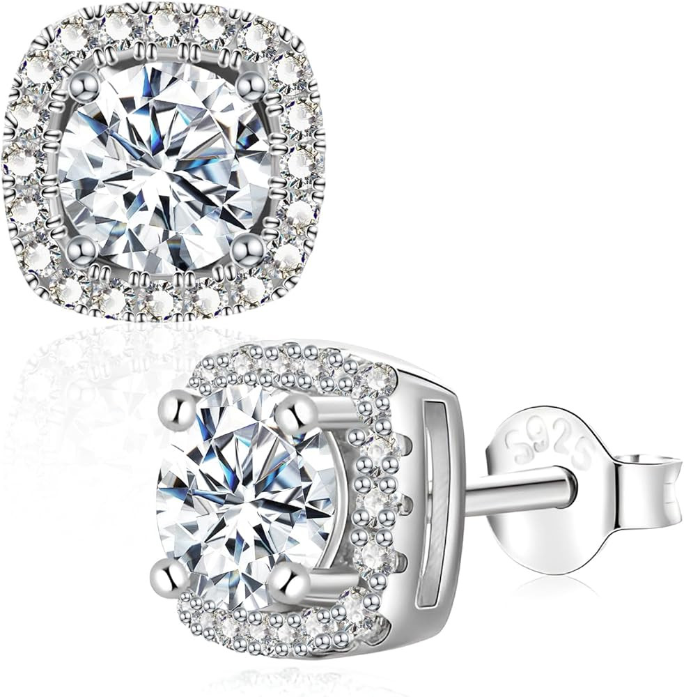 Moissanite Stud Earrings for Women D Color 925 Sterling Silver Diamond Earrings with 18K White Go... | Amazon (US)