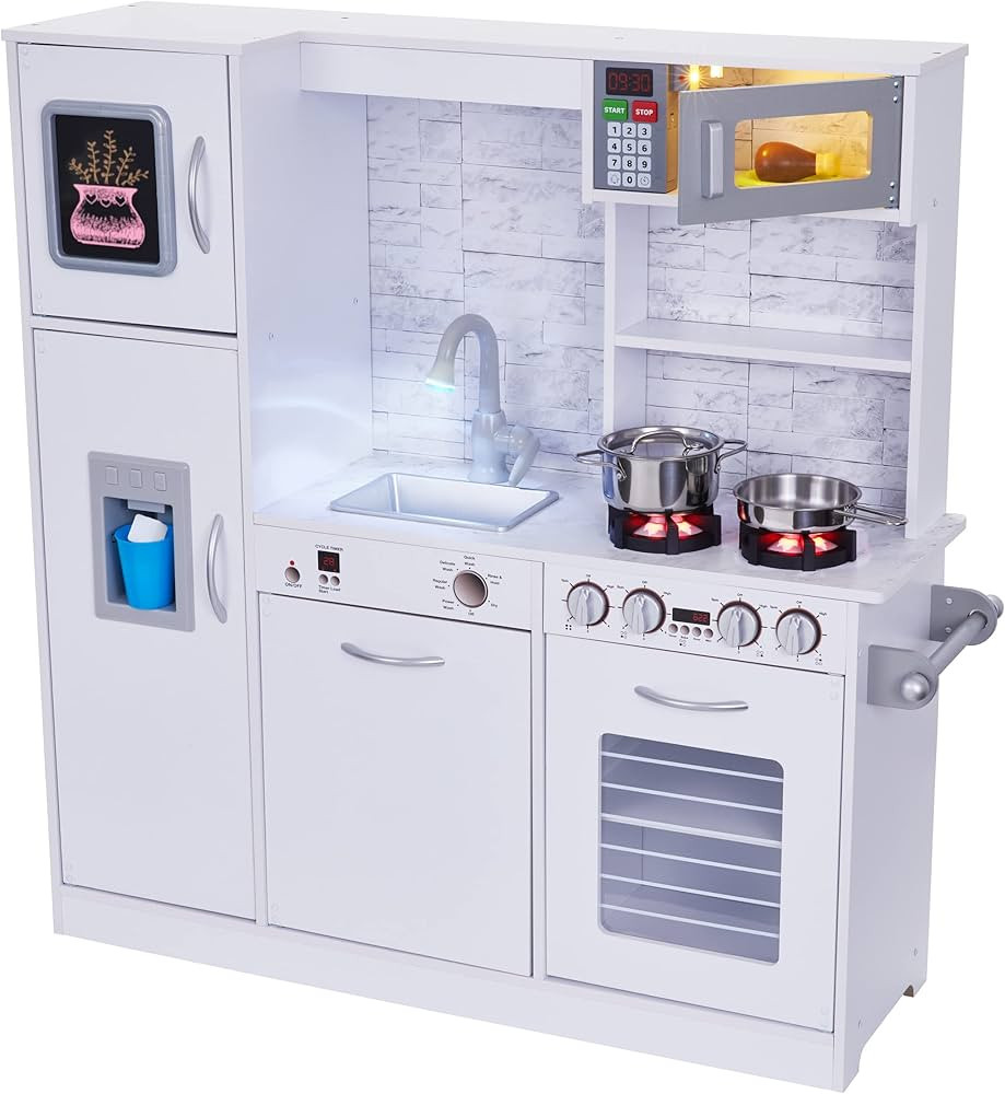 Lil' Jumbl Kids Kitchen Set, Pretend Wooden Play Kitchen, Battery Operated Icemaker, Burners, Fau... | Amazon (US)