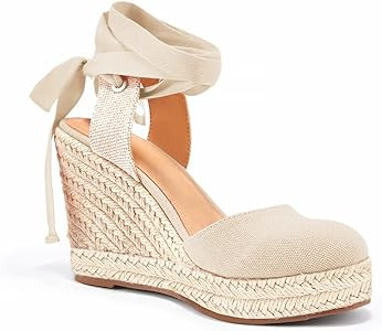 FISACE Womens Summer Espadrille Heel Platform Wedge Sandals Ankle Buckle Strap Closed Toe Shoes | Amazon (US)