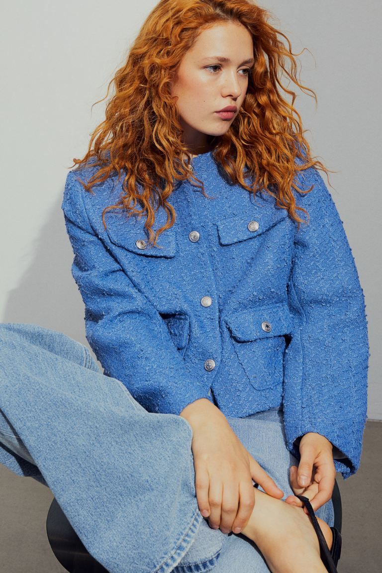 Textured Jacket - Blue - Ladies | H&M US | H&M (US + CA)