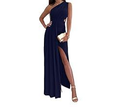 Women's One Shoulder Cut Out Wrap Hem High Split Slit Sleeveless Party Cocktail Maxi Dress | Amazon (US)