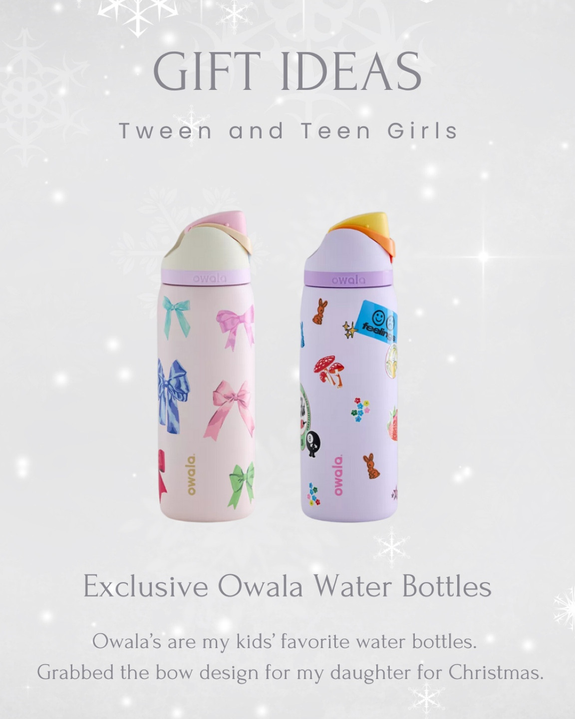 My kids take their Owala water bottles to school, to sports, to birthday parties…they are awesome.  Just grabbed this exclusive bow design to gift to our daughter for Christmas!  

#LTKGiftGuide #LTKHoliday #LTKKids