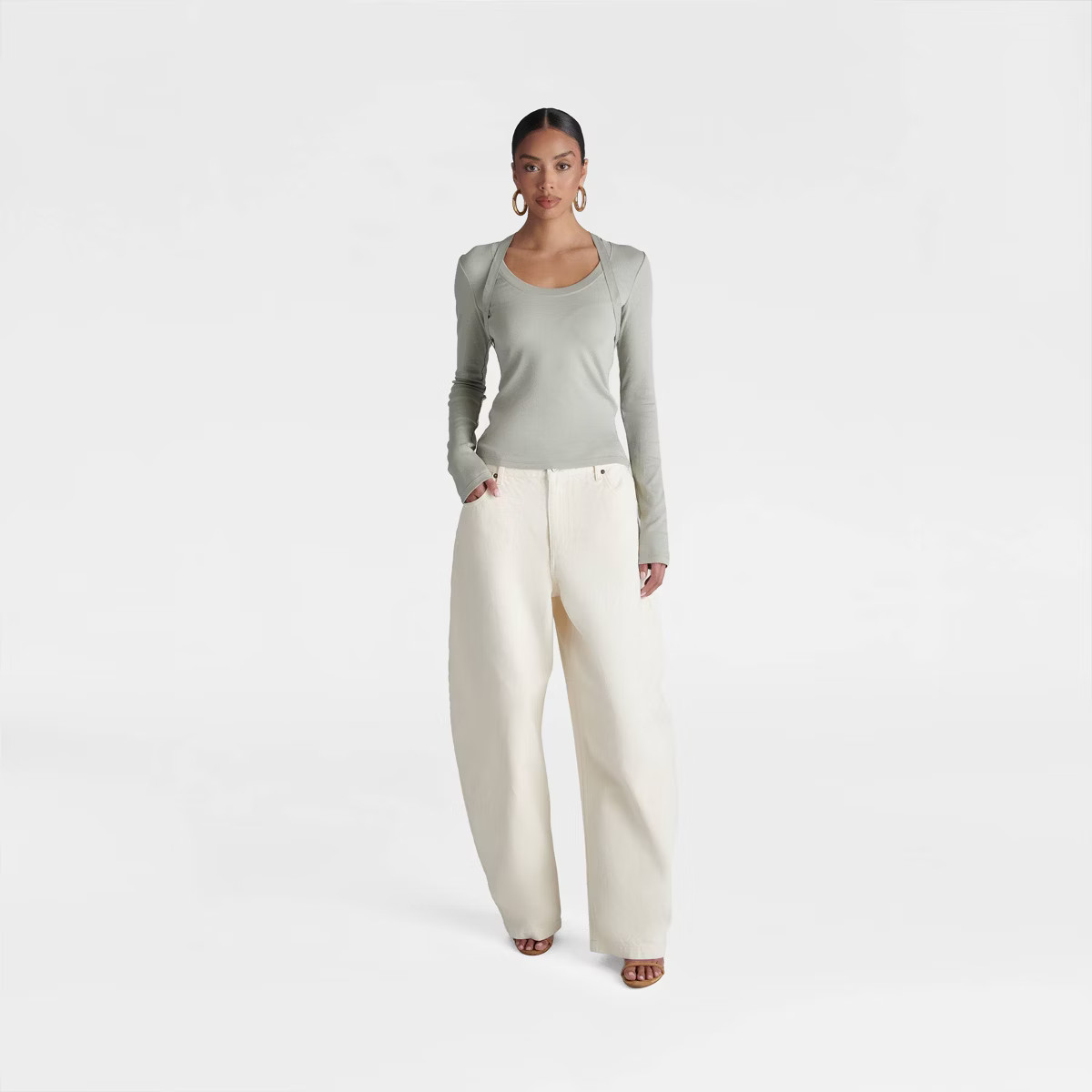 KBB by KAHLANA Women's 'The Long Sleeve Harness Ribbed Top' - Sage Green | Target