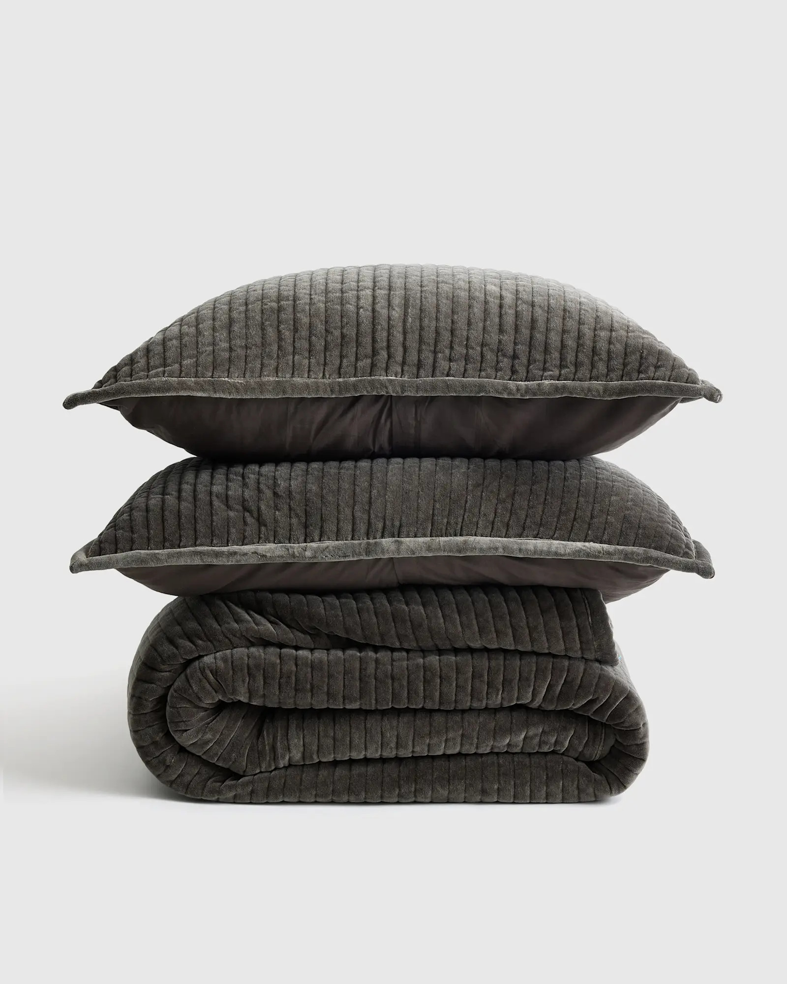 Cotton Velvet Channel Quilt Set in Greystone | Quince