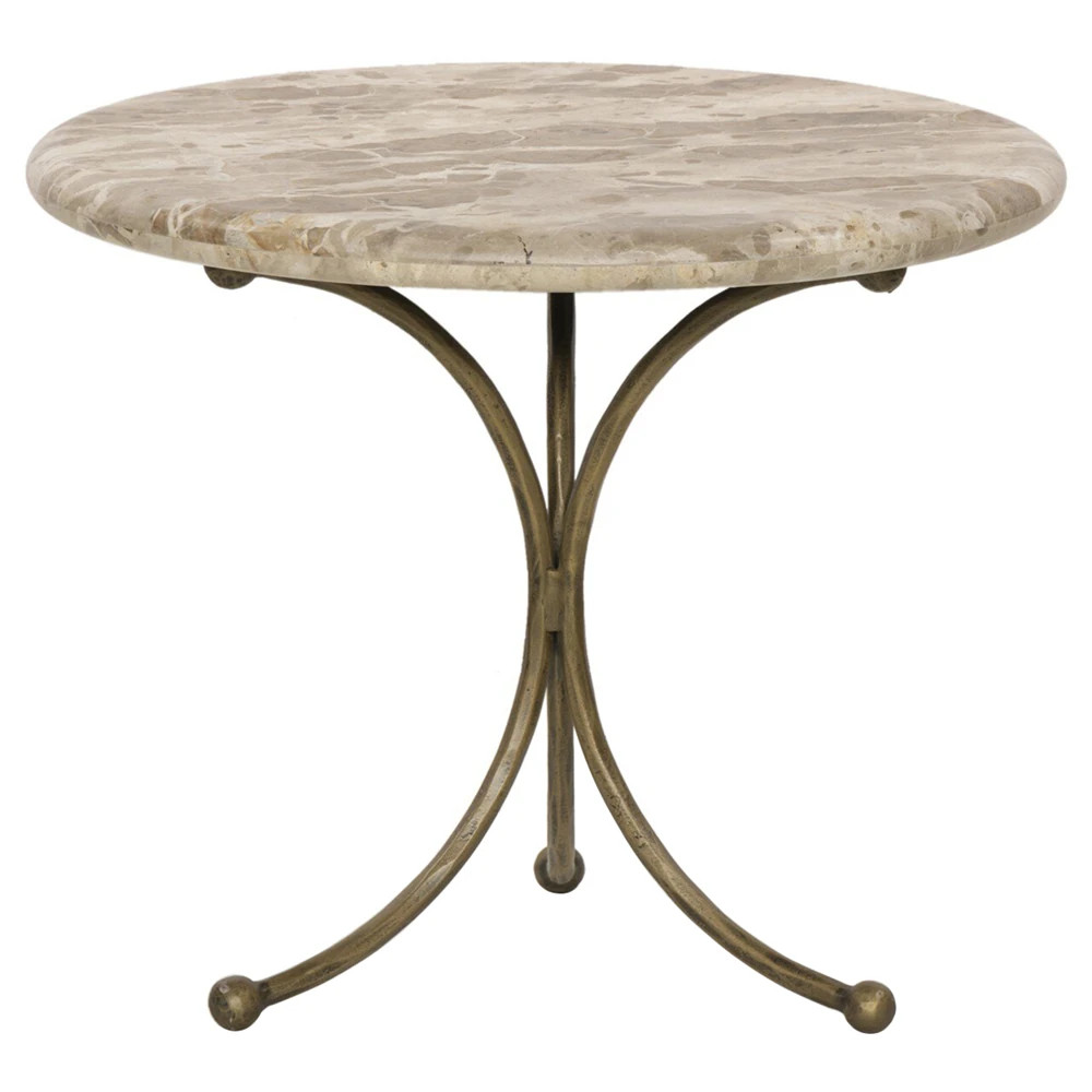 Archibald Updated Traditional Beige Marble Aged Brass Round End Table | Kathy Kuo Home