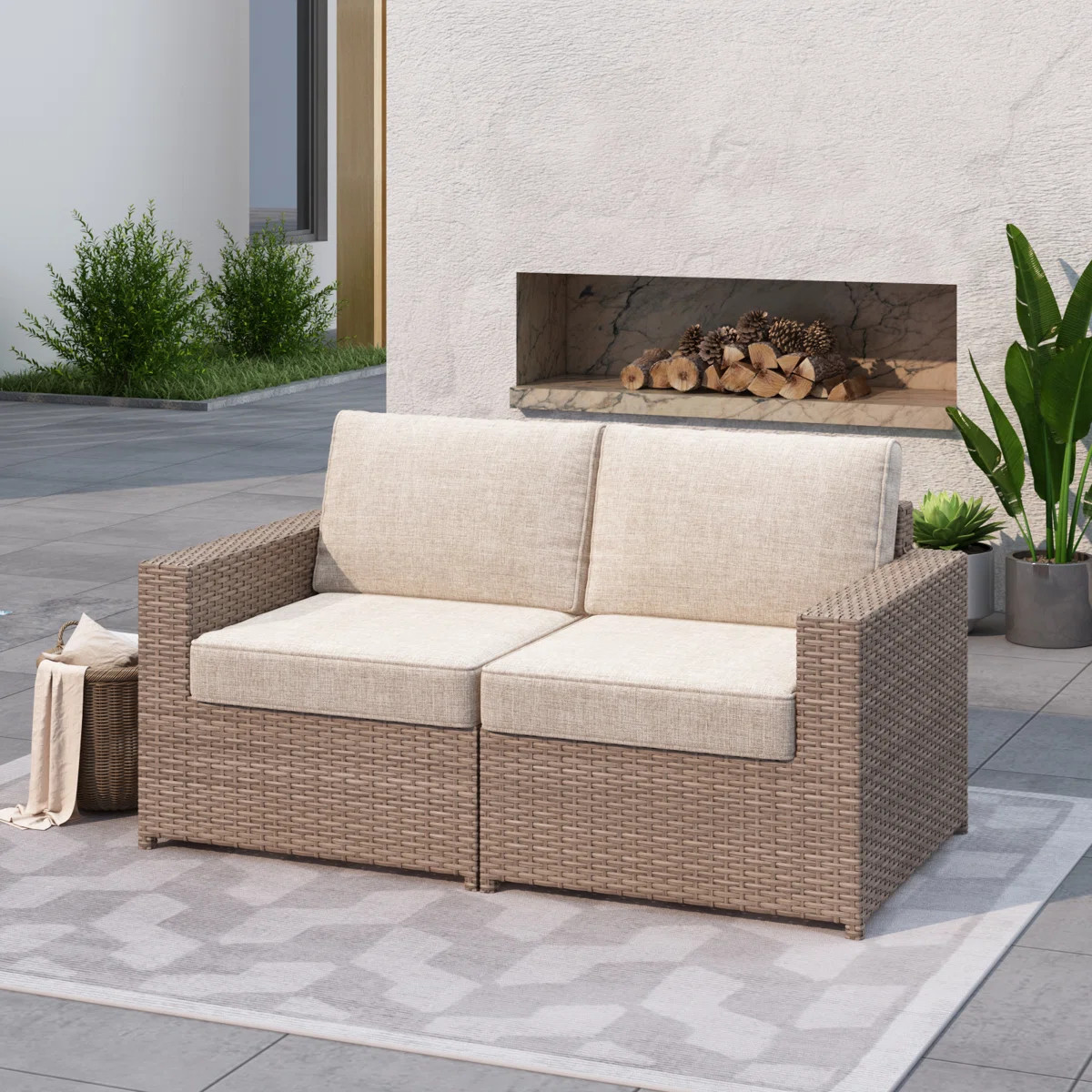 Amberson Fully Assembled 58.2'' Wide Outdoor Wicker Patio Sofa Loveseat with Cushions | Wayfair North America