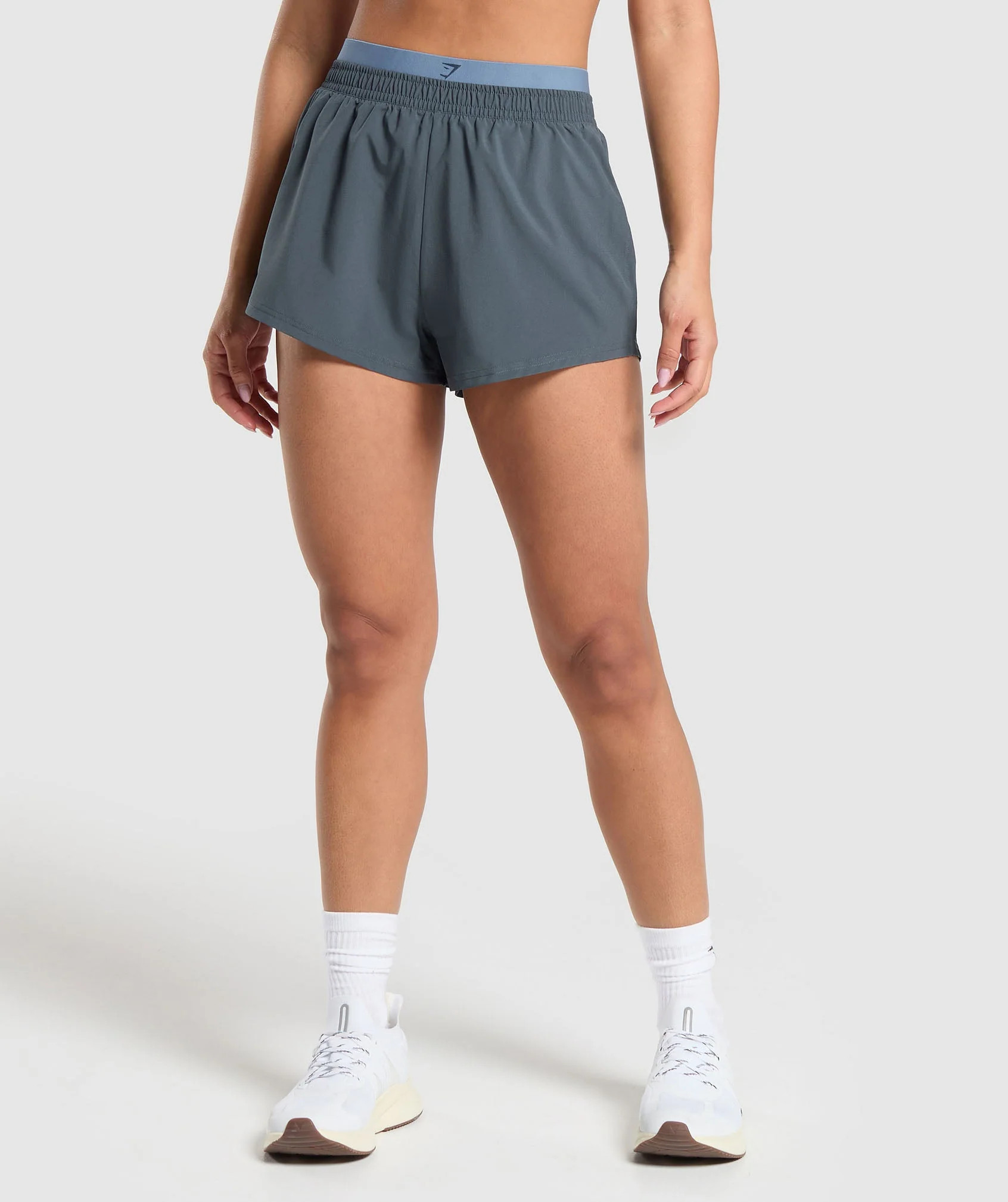 Gymshark Double Waistband Shorts - Titanium Blue/Faded Blue | Gymshark US