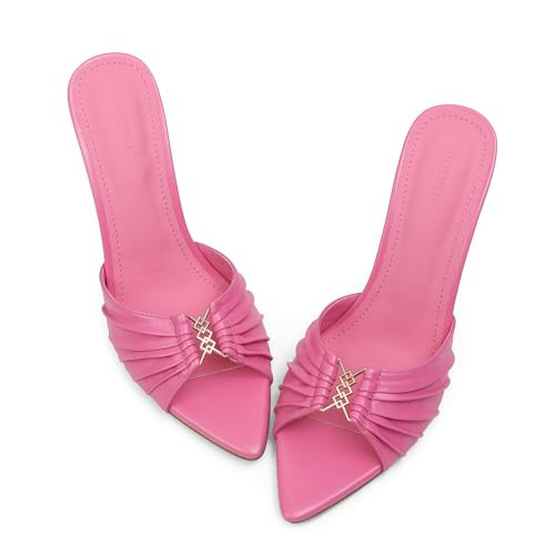 iiimmu Heeled Mules for Women 3.5 IN Stilettos Slip On Sandal Heels Sexy Mule Heels, Pink, Size 9.5 | Amazon (US)