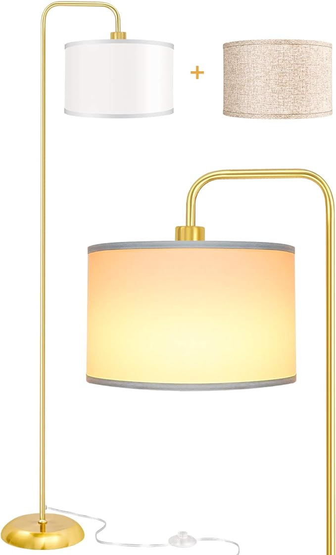 LED Floor Lamp for Living Room, PARTPHONER Modern Standing Lamp with 2 Hanging Shades (White/Oatm... | Amazon (US)