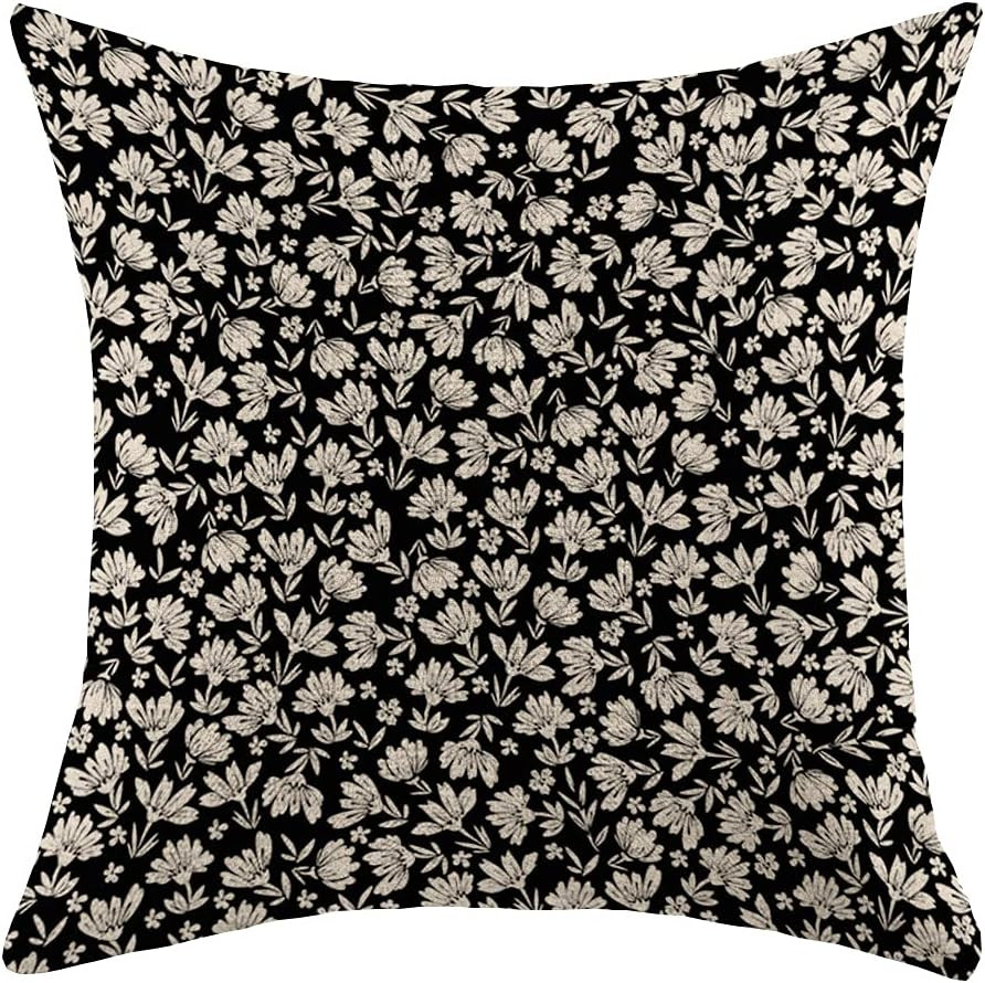 Decorative Square Throw Pillow Cover Farmhouse Linen Cute Old White Contrast Floral Beautiful Dai... | Amazon (US)