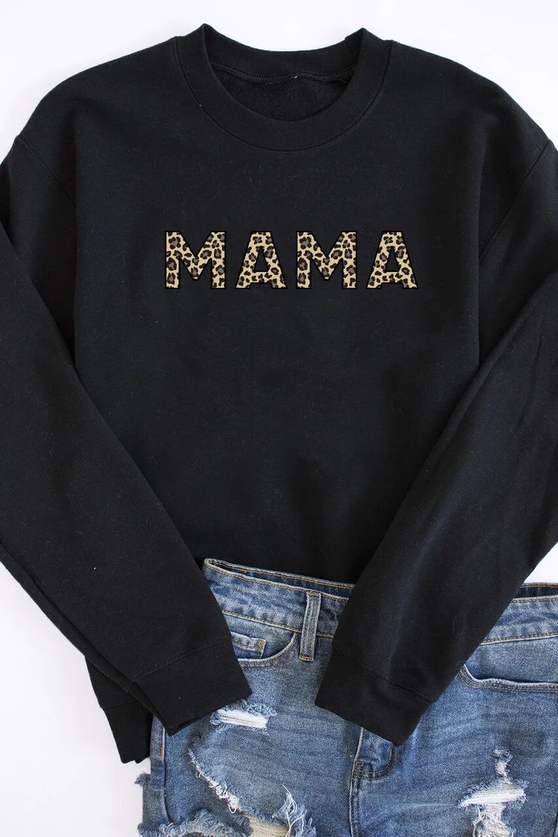 Mama Animal Print Sweatshirt Black | The Pink Lily Boutique