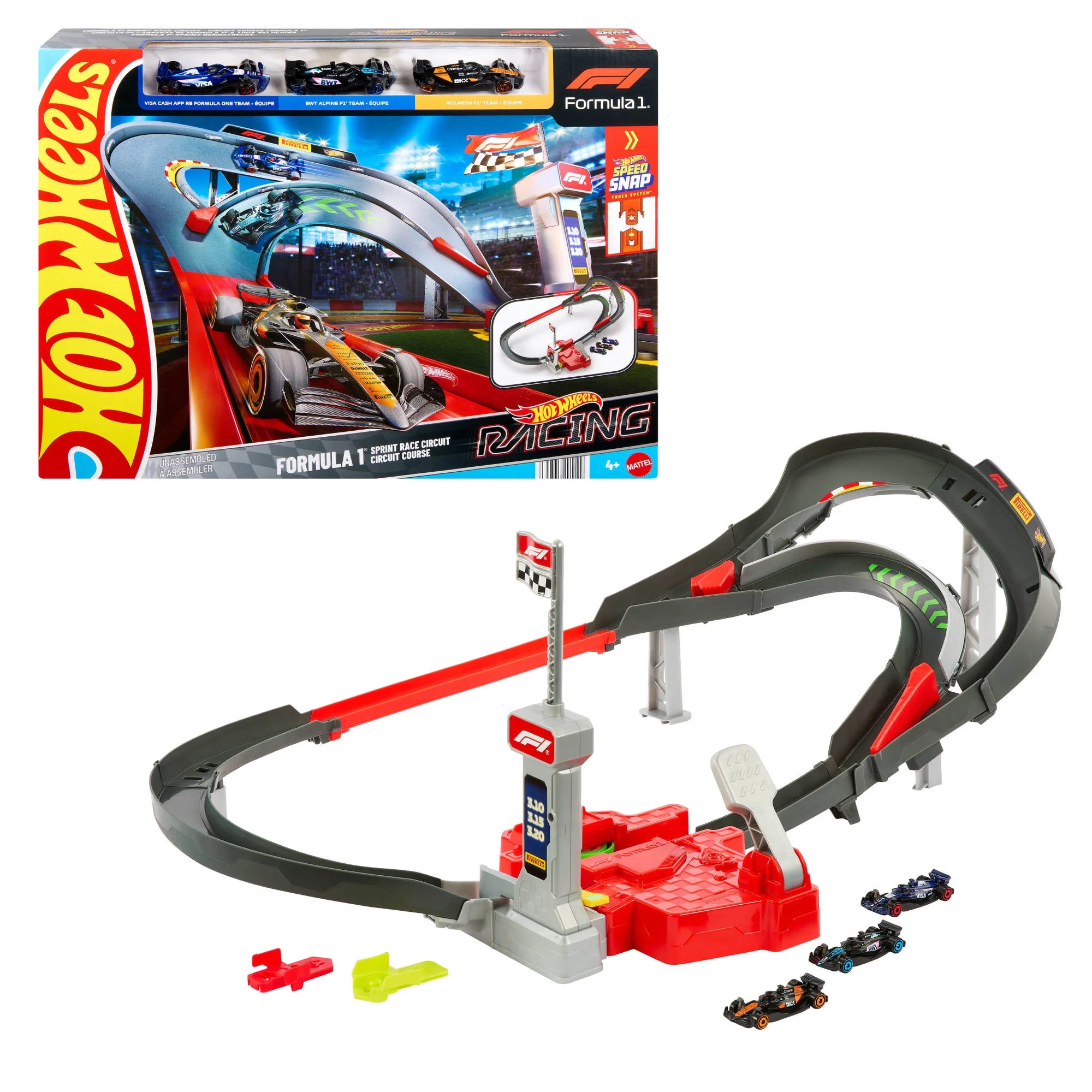 Hot Wheels Racing Formula 1 Sprint Race Circuit Track Set with 3 Die-Cast Toy Cars in 1:64 Scale | Walmart (US)