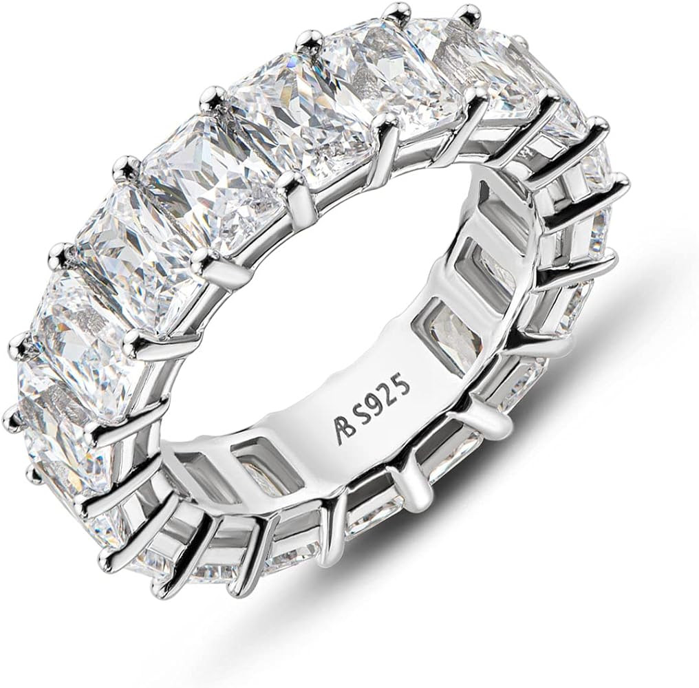 AINUOSHI 6.7mm Sterling Silver Radiant Cut Eternity Band Cz Engagement Ring Zirconia Wedding Band... | Amazon (CA)