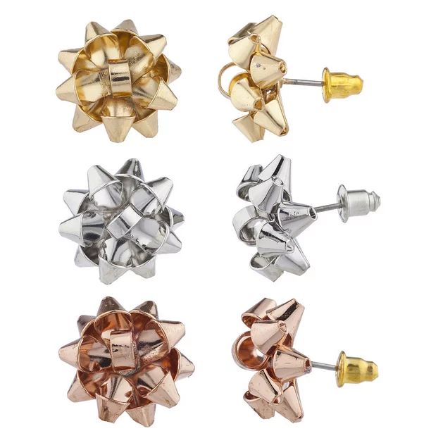 Lux Accessories Gold Rose Tone Christmas Xmas Present Bow studded Earrings | Walmart (US)