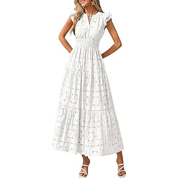 PRETTYGARDEN Womens Boho Maxi Dresses 2026 Summer Floral Lace Eyelet V Neck Spring Wedding Guest ... | Amazon (US)