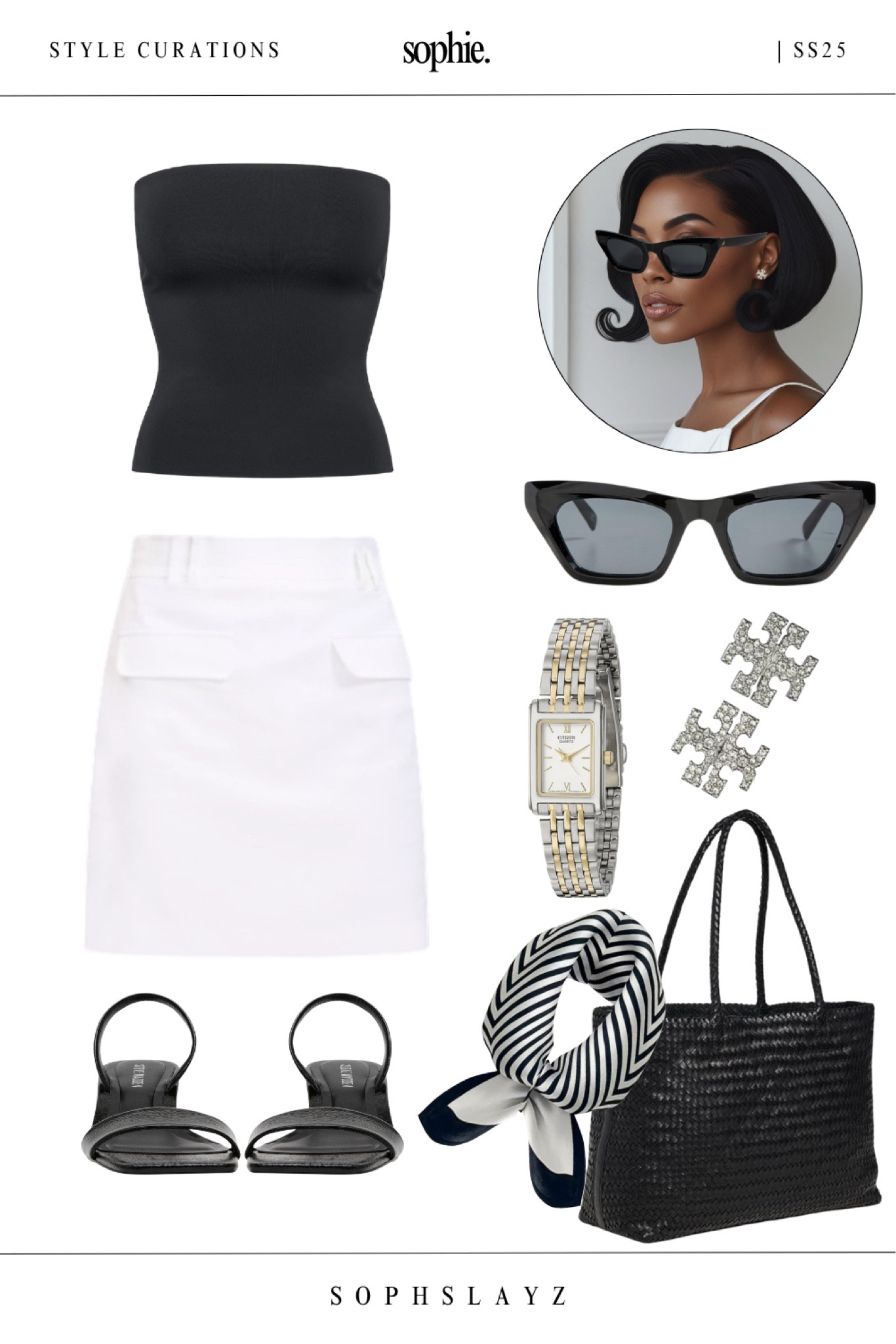 Classic style summer neutrals. This capsule combo features a fitted black tube top, tailored white mini skirt, and oversized woven tote—tied together with a striped silk scarf and sleek silver watch.
This look is part of my SS25 summer capsule wardrobe collection, designed to go from day to night.
Wear it to: lunch in the city, a wine tasting, or casual Friday plans.

#LTKItBag #LTKStyleTip #LTKSummerEdit