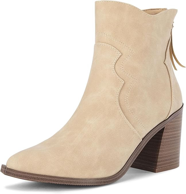 Coutgo Women's Ankle Boots Chunky Block Heel Back Zipper Pointd Toe Suede Fall Winter Bootie Shoe... | Amazon (US)