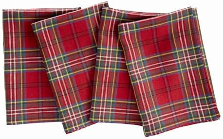 Solino Home Linen Cloth Napkins Set of 4-100% Pure Linen Red Classic Tartan Plaid Dinner Napkins ... | Amazon (US)