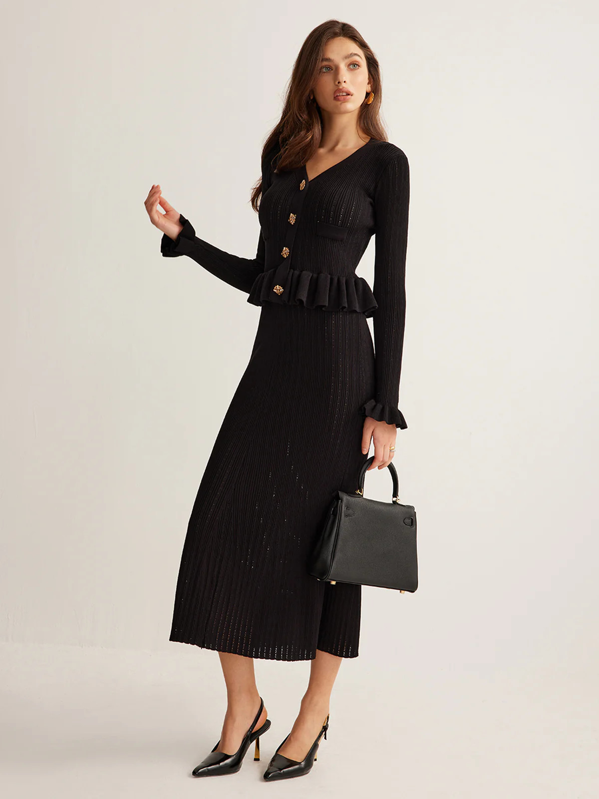 Ruffle Slim Sweater Dress | Commense