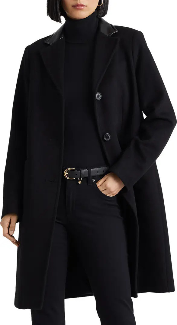 Faux Leather Trim Wool Blend Longline Coat | Nordstrom