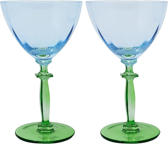 Lilly Pulitzer Colored Wine Glass Set with Scultped Stems, Cute Cocktail/Bar/Coupe Glasses, Set o... | Amazon (US)