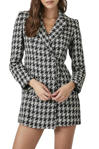 Forever 21 Tweed Houndstooth Print Mini Dress Black Medium | Amazon (US)