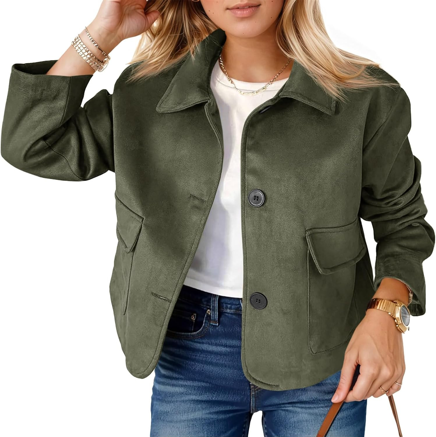 Tankaneo Womens Faux Suede Leather Jackets Casual Cropped Coats Vintage Button Down Shackets | Amazon (US)