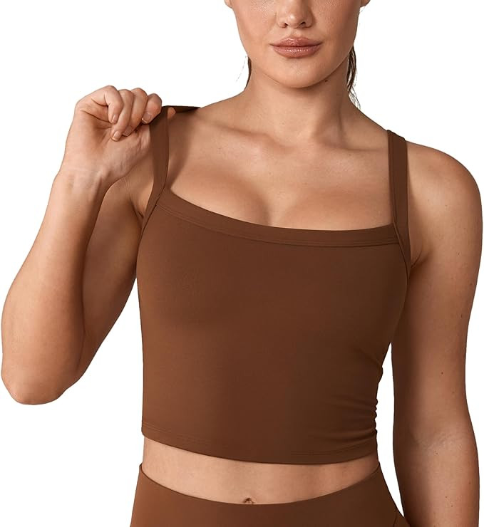 Hugcurve Adjustable Longline Sports Bra Square Neck Workout Tank Crop Tops for Women with Built i... | Amazon (US)