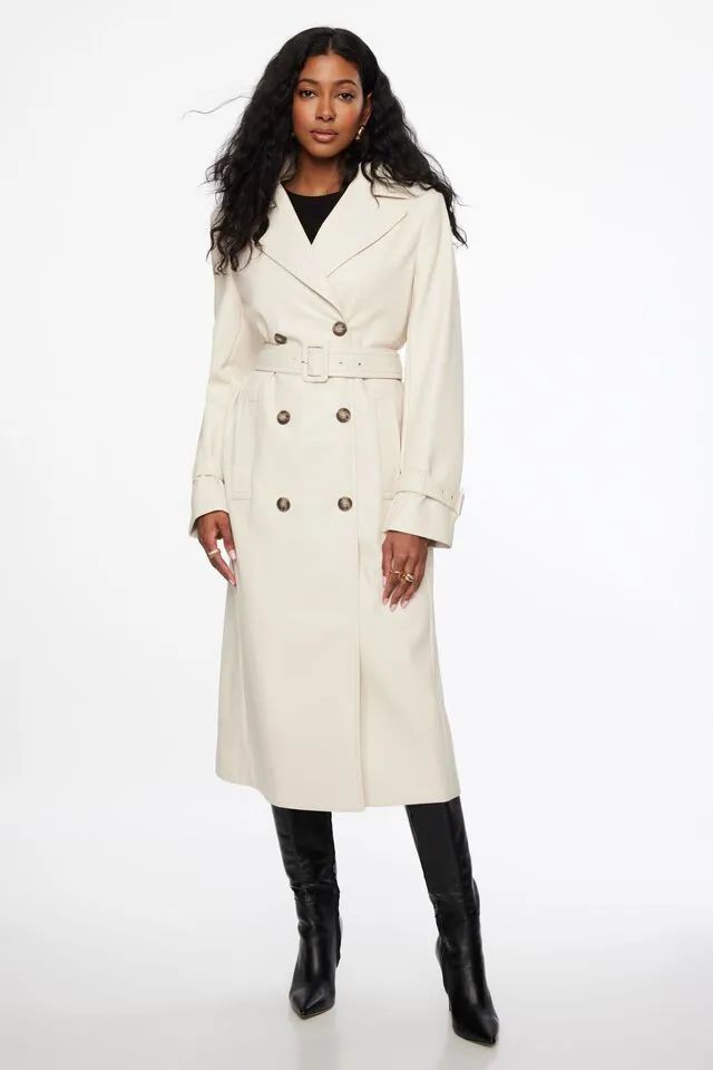 Military Faux Leather Trench Coat | Dynamite Clothing