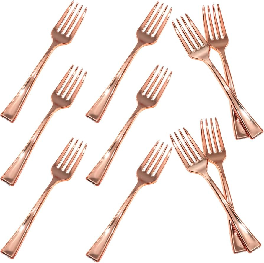 24PCS 9.8cm Disposable Rose Gold Mini Fork Mini Plastic Tasting Forks Disposable Mini Fork Fruit ... | Amazon (US)