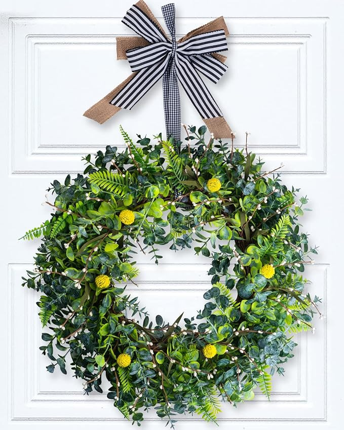 Green Eucalyptus Wreath for Front Door Year Round, 20'' Farmhouse Front Door Wreath for Spring Su... | Amazon (US)