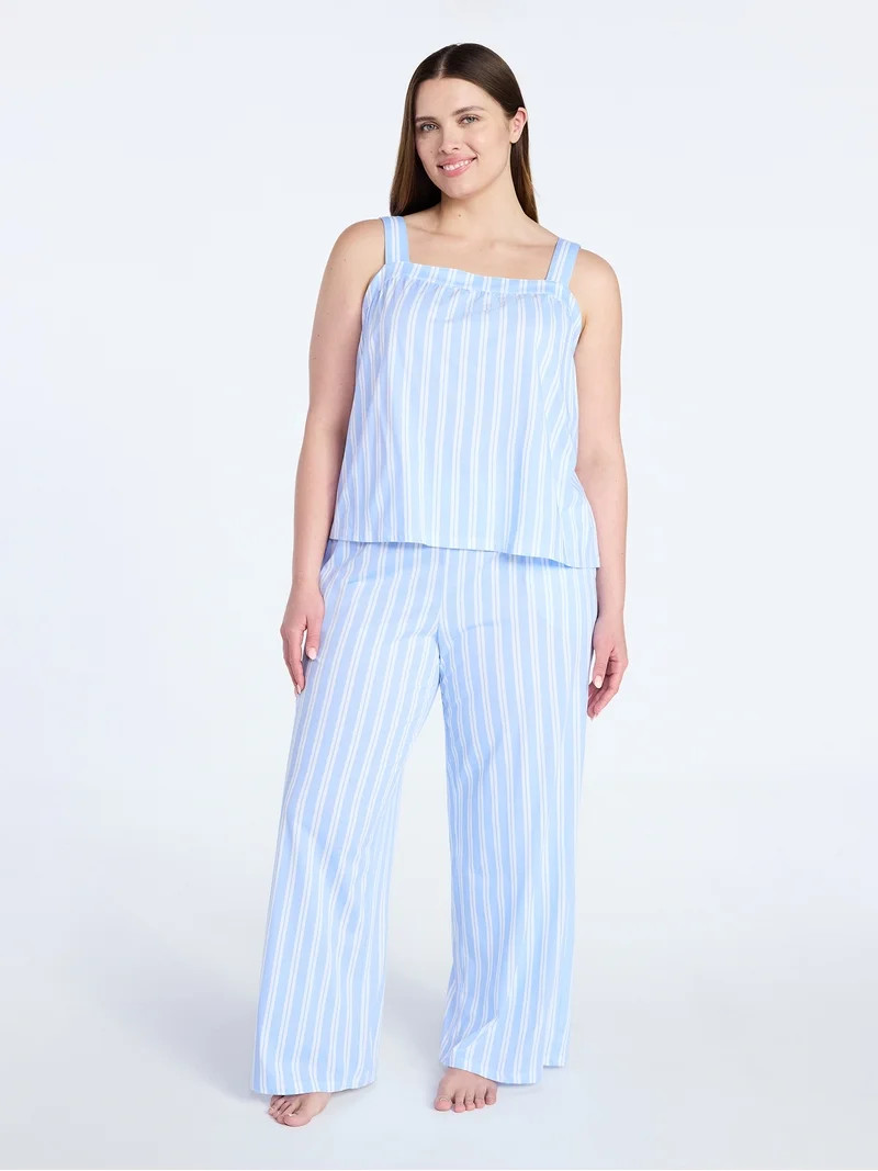 Joyspun Women's Wide Strap Cotton Tank Top and Pants Pajama Set, 2-Piece, Sizes XS-3X | Walmart (US)