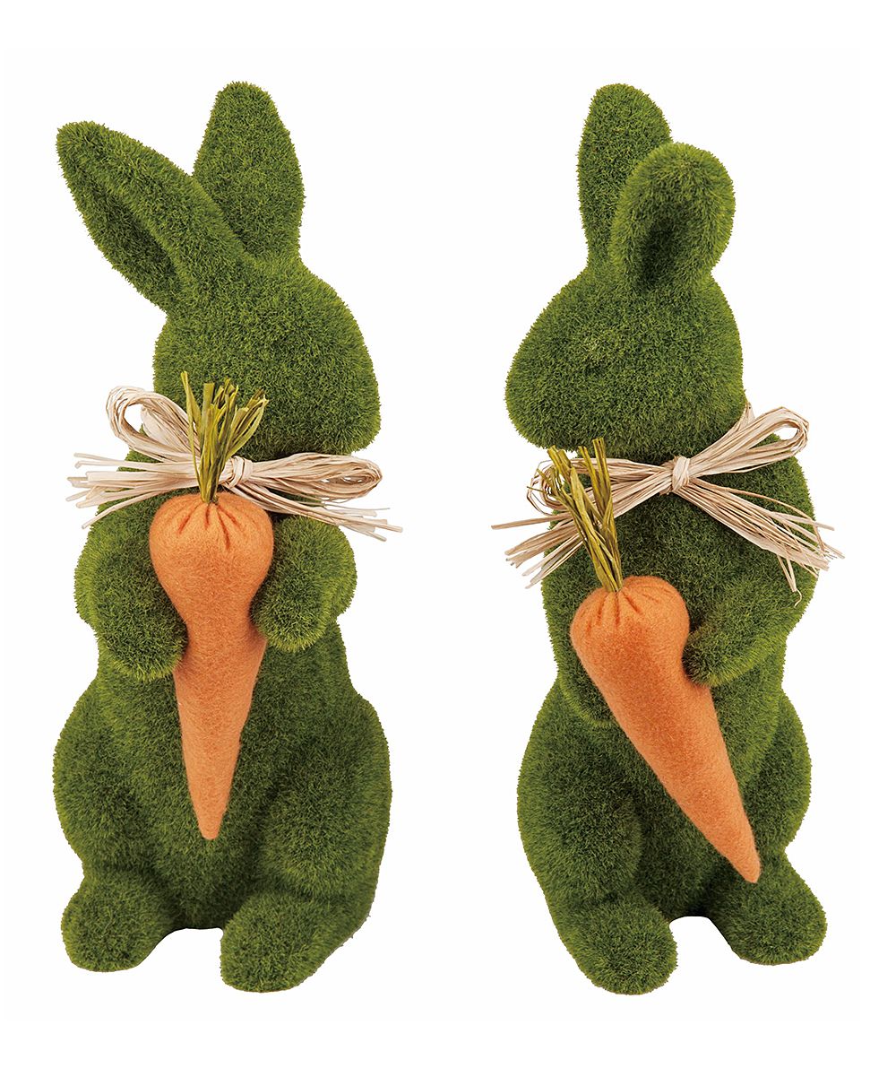 Transpac Collectibles and Figurines - Moss Bunny with Carrot Statue - Set of Two | Zulily