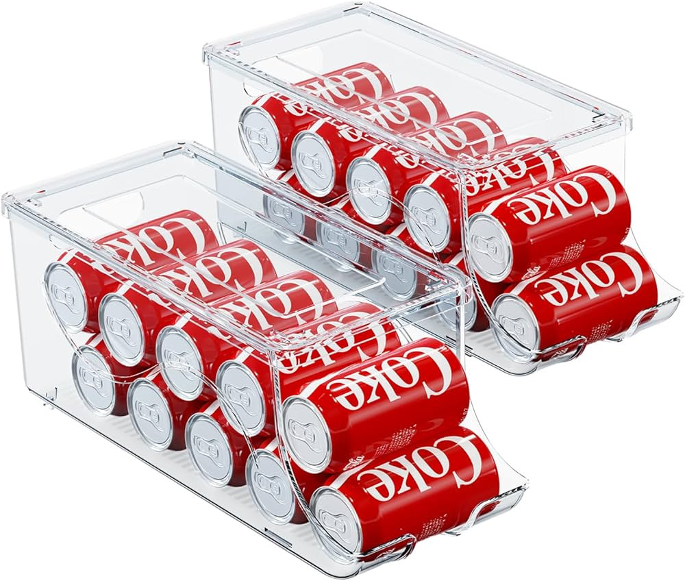 2 Pack Stackable Refrigerator Organizer, Soda Can Dispenser Pop Cans Container Beverage Holder wi... | Amazon (US)