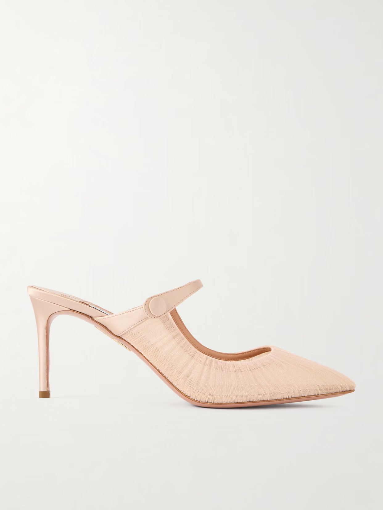 Aquazzura - Voile 75 Pleated Satin-trimmed Tulle Mules - Pink | NET-A-PORTER (US)