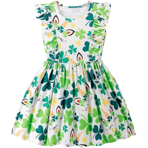 Girls St Patricks Day Dress Toddler Ruffle Sleeveless Unicorn Shamrock Dresses Baby Girl Clover Sundress St Patrick's Day Outfits 18-24 Months 2T/1536 | Amazon (US)