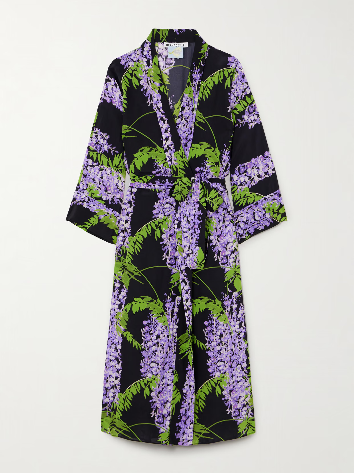 BERNADETTE - Printed Silk Midi Wrap Dress - Black | NET-A-PORTER (US)