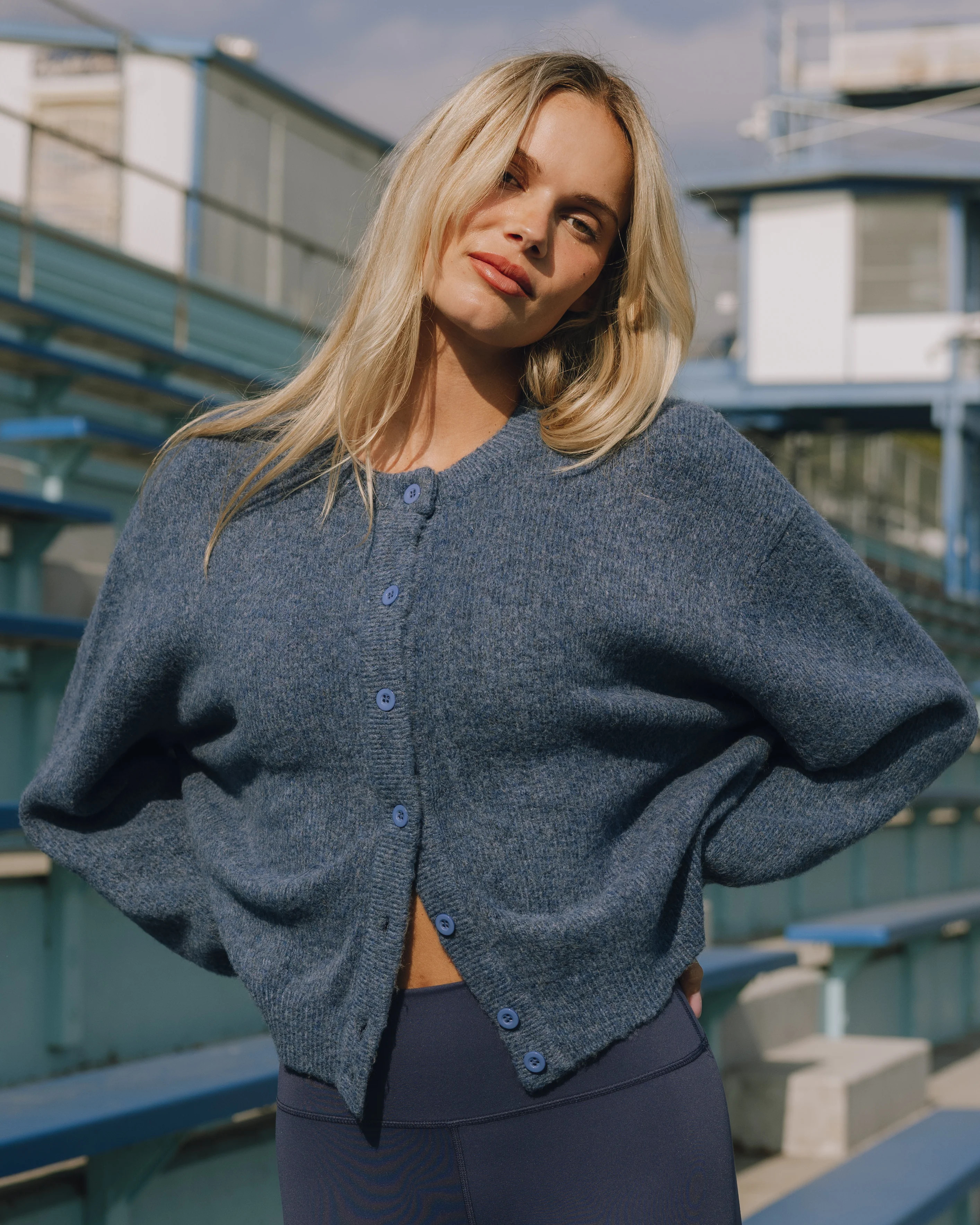 Button Up Sweater - Denim | Daily Drills