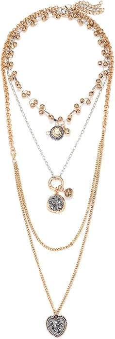 LUREME Stackable Three-Layer Necklace Set for Women, Gold Ball Choker & Silver Chain with Black S... | Amazon (US)