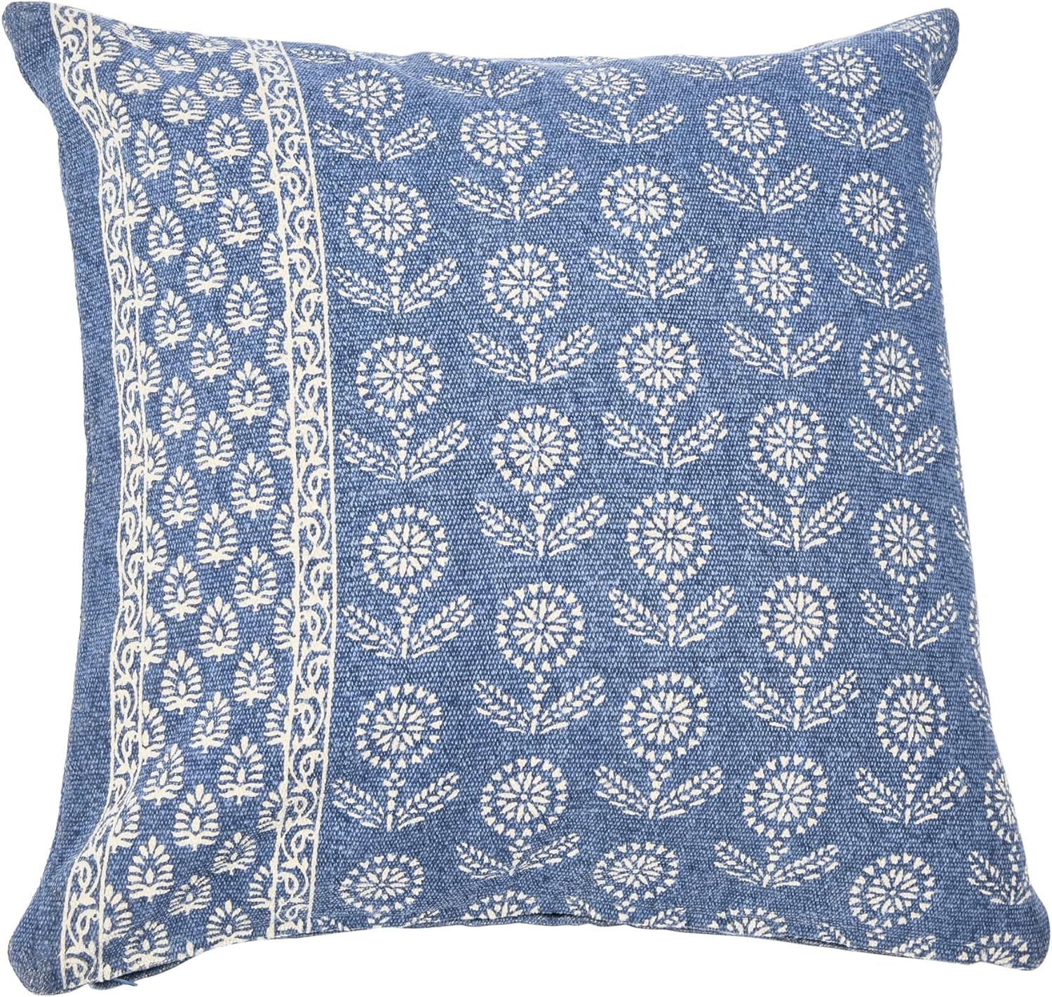 Creative Co-Op 20" Square Floral Fields Pillow Decorative Pillow Cover, Blue | Amazon (US)