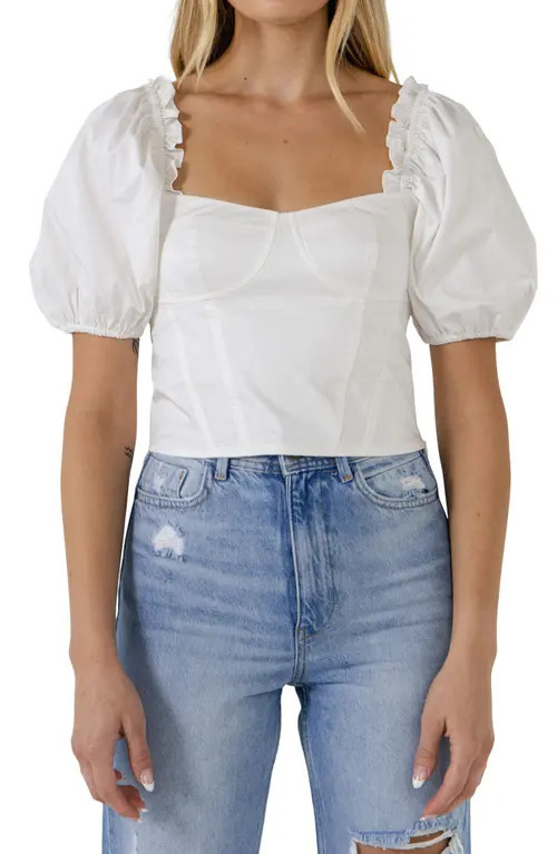 Endless Rose Puff Sleeve Crop Top in White at Nordstrom, Size Small | Nordstrom